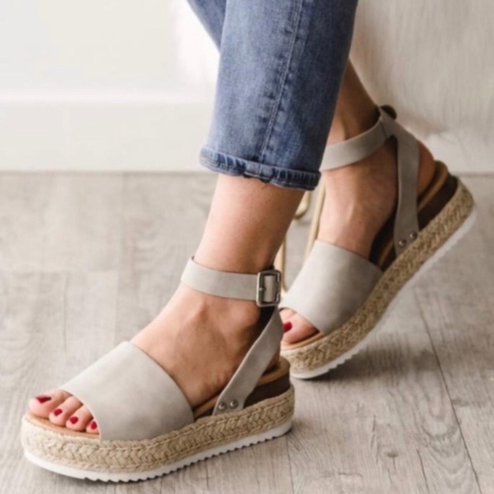 Gray Espadrille Platform Sandal